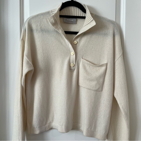 Everlane ReCashmere Button Mock Neck Henley Sweater in Ivory - Picture 4 of 4